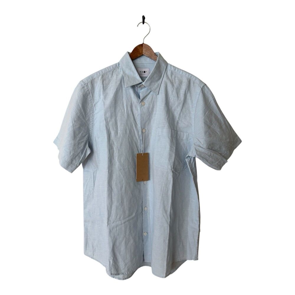 NN07 No Nationality Eric SS 5092 Cotton Linen Shirt Mens SZ Large NEW Blue